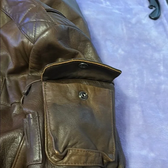 Brown Leather Bomber Jacket with Fleece Collar - Picture 11 of 16